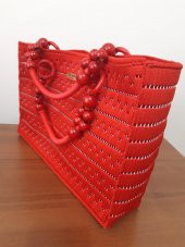 No 1 Kanvas üzeri el işleme bayan çanta ( Kırmızı ) - 5
