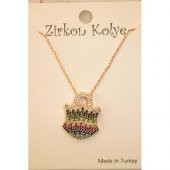 Kilit Figürlü Renkli Zirkon Taşlı Kolye - 2