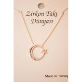 Ay Yıldız Figürlü Zirkon Taşlı Kolye - 2