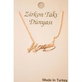 Kemal Atatürk İmzalı Rose Renk Zirkon Taşlı Kolye - 2