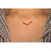 Renkli Kırmızı Boncuklu Zirkon Taşlı Kolye - 1