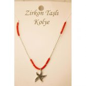 Deniz Yıldızı Figürü Boncuklu Zirkon Taşlı Kolye - 2