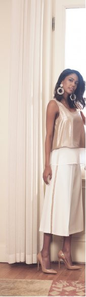 KASHA YANI ŞERİTLİ BOL PAÇA BAYAN PANTOLON - 19YP046 KEMİK - 3