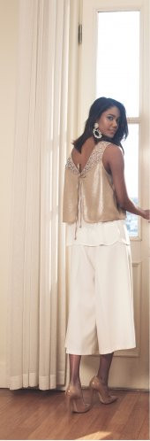 KASHA YANI ŞERİTLİ BOL PAÇA BAYAN PANTOLON - 19YP046 KEMİK - 4