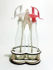 Krem Ahşap İkili 2li Cam Şişeli Sızdırmaz Kapaklı Zeytinyağlık Yağlık Limonluk Sirkelik Sosluk Seti thumbnail 1