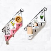 Ahşap Ve Ferforje Merdiven Anahtarlık - Duvar Rafı - Dekoratif Anahtarlık Ve Raf - 1