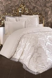 Çeyiz Diyarı Fransız Dantelli Lalezar Gelin Seti 7 Parça Krem 240x250 cm - 4