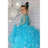 Frzoen Elsa Çocuk Kostümü - Tarlatanlı Uzun Kollu Simli Kostüm + Full Set - 3