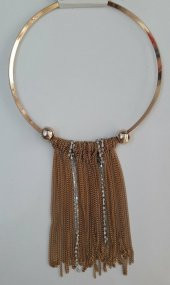 Tasarım Gold Zincirli Tasma Bayan Kolye - 1