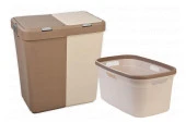Motek 80 Litre Kirli Çamaşır Sepeti Çamaşır Selesi 2'li Set Kahve - 1