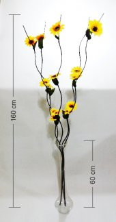 Uzun 60 cm Cam Vazolu 160 cm Dallı Sarı Ayçiçeği Gündoğdu Çiçek thumbnail 2