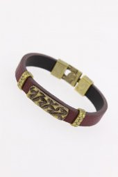 Eskitme Renk Metal Aksesuarlı Kahverengi Deri Erkek Bileklik - 2