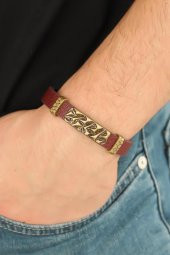 Eskitme Renk Metal Aksesuarlı Kahverengi Deri Erkek Bileklik - 3