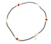 925 Ayar Gümüş İnci Yakut Taşlı Halhal, Siyah - 1