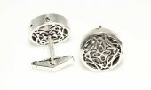 925 Ayar Gümüş Ajur Desenli Yuvarlak Kol Düğmesi - 1