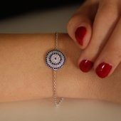 925 Ayar Gümüş Nazar Bileklik, Beyaz thumbnail 4