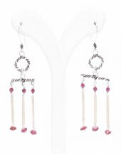 925 Ayar Gümüş Yakut Taşlı Zincir Telkari Küpe - 1