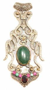 925 Ayar Gümüş ve Bronz Karışımı Yakut, Zümrüt ve Zirkon Taş Otantik Kolye Ucu - 1