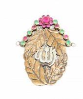 925 Ayar Gümüş Bronz Karışımı Yakut, Zümrüt Taşlı Kolye Ucu - 1