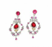 925 Ayar Gümüş ve Bronz Karşımı Yakut Taşlı Antik Küpe - 1