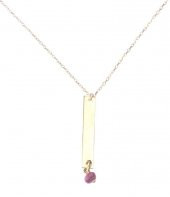 925 Ayar Gümüş Yakut Taşlı Plaka Kolye, Sarı - 1