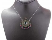 925 Ayar Gümüş ve Bronz Karışımı Yakut ve Zümrüt Taşlı Desenli Otantik Kolye - 2