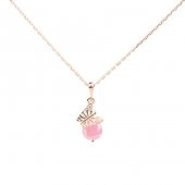 925 Ayar Gümüş Buzlu Pink Quartz Taşlı Kelebek Kolye - 1