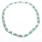 925 Ayar Gümüş Turkuaz Taşlı 5 sıra Özel Tasarım Kolye thumbnail 3