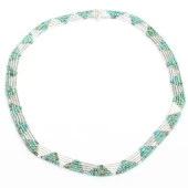 925 Ayar Gümüş Turkuaz Taşlı 5 sıra Özel Tasarım Kolye thumbnail 4