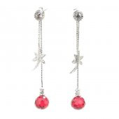 925 Ayar Gümüş Yusufçuk ve Yakut Taşlı Sallantılı Çivi Küpe - 1