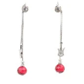 925 Ayar Gümüş Gitar ve Yakut Taşlı Sallantılı Çivi Küpe - 1