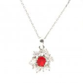 925 Ayar Gümüş Yakut Taşlı Helezon Çiçekli Kolye - 2