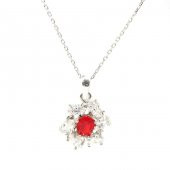 925 Ayar Gümüş Yakut Taşlı Helezon Çiçekli Kolye - 3