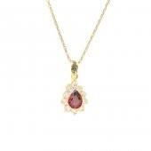 925 Ayar Gümüş Minik Çiçek Tasarım Damla Yakut Taşlı Kolye - 1