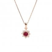 925 Ayar Gümüş Minik Çiçek Tasarım Yakut Taşlı Kolye - 2