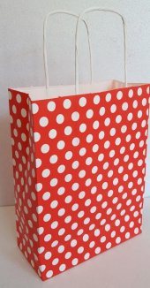KRAFT KAĞIT ÇANTA KIRMIZI PUANLI 25CM X 30CM - 1 ADET - 1