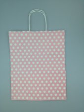 KRAFT KAĞIT ÇANTA PEMBE PUANLI 25CM X 30CM - 1 ADET - 1