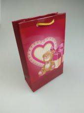 KARTON ÇANTA KALP AYICIK TEMALI 11CM X 17CM - 1 ADET - 2