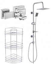 ECA Tiera Banyo Bataryası+TEMA Rain Quadro Tepe Duş Takım+3lü Raf  (469+53240+Süngerlik) 3lü Set - 1