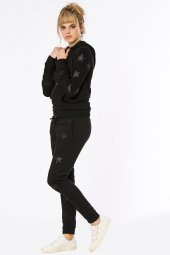 Huesca - Deri Yıldız Aplikeli Siyah Pantolon |160105-1 - 1