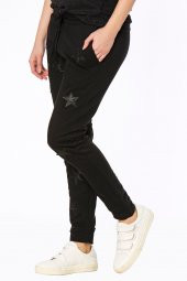 Huesca - Deri Yıldız Aplikeli Siyah Pantolon |160105-1 - 4
