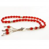 925 Ayar Gümüş Yeni Tasarım Arpa Kesim Akik Taşlı Tesbih thumbnail 1