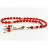 925 Ayar Gümüş Yeni Tasarım Arpa Kesim Akik Taşlı Tesbih thumbnail 2