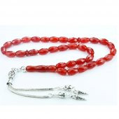 925 Ayar Gümüş Yeni Model Fasetalı Kesim Doğal Akik Taşı Tesbih thumbnail 1