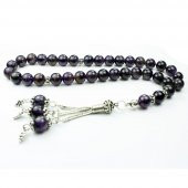 925 Ayar Gümüş  100 Doğal Ametist Taşı Tesbih - 1