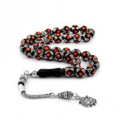 925 Ayar Yoğun Gümüş İşlemeli Erzurum Oltu Taşı Tesbih thumbnail 1