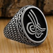 Osmanlı Tuğralı Zincir Desenli 925 Ayar Gümüş Yüzük thumbnail 1