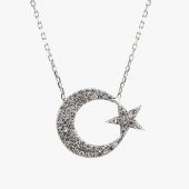 925 Ayar Gümüş Zirkon Taşlı Ayyıldız Kolye - 3