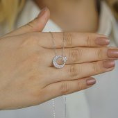 Büyük Boy Ay Yıldız Tasarımlı Beyaz Zirkon Taşlı 925 Ayar Gümüş Kadın Kolye thumbnail 1