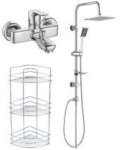 ECA Luna Banyo Bataryası+TEMA Rain Quadro Tepe Duş Takım+3lü Raf  (450+53240+Süngerlik) 3lü Set - 1